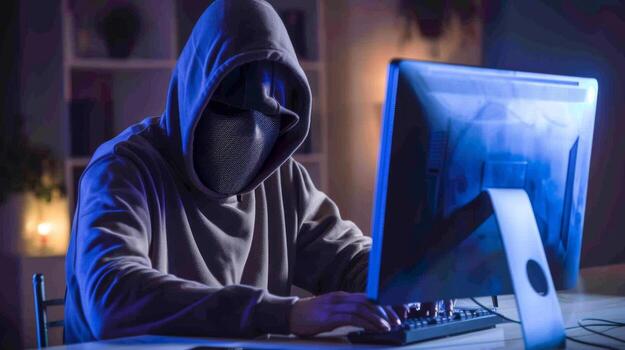 Hacker coding virus ransomware using computer. Cyber attack, system breaking and malware concept photo