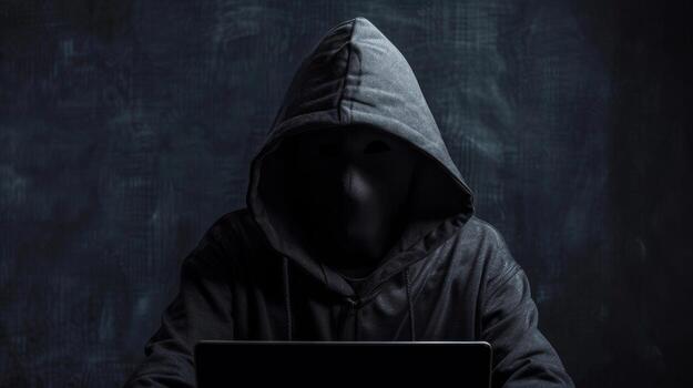 Hacker coding virus ransomware using laptop. Cyber attack, system breaking and malware concept photo