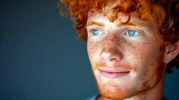 Handsome smiling redhead man isolated on white background. Studio portrait shoot. photo