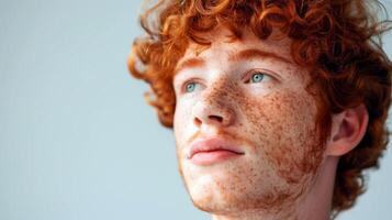 Handsome smiling redhead man isolated on white background. Studio portrait shoot. photo