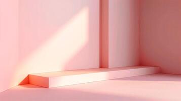 Pink room with moody shadows and empty space for text or product presentation. photo