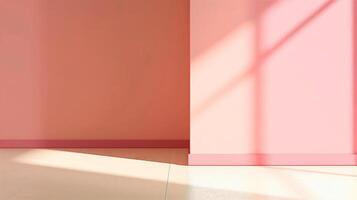 Pink room with moody shadows and empty space for text or product presentation. photo