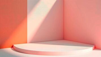 Pink room with moody shadows and empty space for text or product presentation. photo