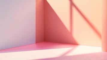 Pink room with moody shadows and empty space for text or product presentation. photo