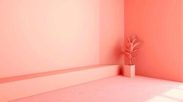 Pink room with moody shadows and empty space for text or product presentation. photo