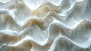 Fluid wavy forms in soft white tones texture background image. Undulating patterns and beige highlights photo backdrop wallpaper realistic. Minimalistic abstract concept photorealistic
