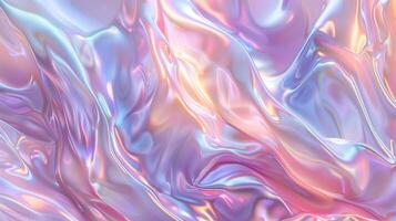 Pastel peach blue hues with silky glossy texture background image. Iridescence photo backdrop wallpaper realistic. Gentle color transitions. Holographic abstract concept photorealistic