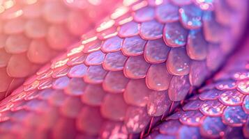 Pink snake scales with iridescent sheen texture background image. Snakeskin iridescence photo backdrop wallpaper realistic. Reptile scaly serpent abstract concept photorealistic