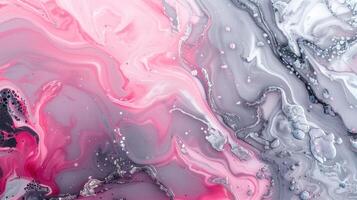 Abstract fluid texture in pink and silver gray tones background image. Marbled patterns, flowing shapes photo backdrop wallpaper realistic. Serene sophisticated concept photorealistic
