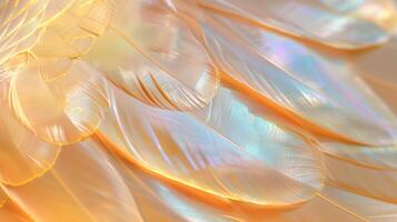 Soft pastel bird feathers with pearlescent sheen texture background image. Serene ethereal appearance photo backdrop wallpaper realistic. Beauty of avian plumage concept photorealistic