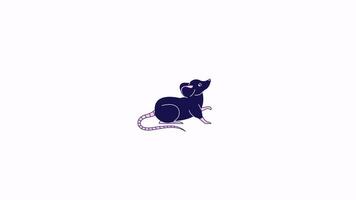 Cute mouse curious 2D character animation. Home tiny pet sniffing. Pest with tail. Small adorable mammal flat color cartoon 4K , alpha channel. Rat rodent animated animal on white background video