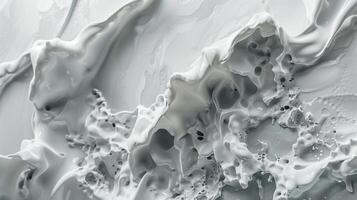 Viscous fluid white substance with splashes texture background image. Monochromatic tones abstract photo backdrop wallpaper realistic. Calm and elegance concept photorealistic