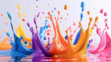 Multiple colorful paint splashes texture background image. Vivid abstract artwork dynamically captured in mid-air photo backdrop wallpaper realistic. Energetic concept photorealistic