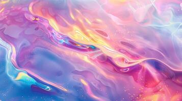 Iridescent fluid swirls abstract texture background image. Pink yellow and blue tones soothing visual. Iridescence photo backdrop wallpaper realistic. Holographic concept photorealistic