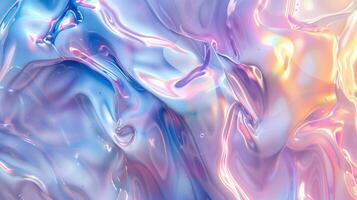 Fluid iridescent waves of blue purple hues texture background image. Mesmerizing visual. Iridescence photo backdrop wallpaper realistic. Holographic abstract concept photorealistic