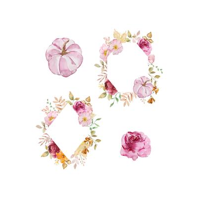 Watercolor autumn frames set with pumpkins, flowers, fall leaves