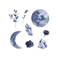 Watercolor boho moon set vector
