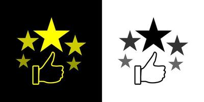 Customer review rating with 5 stars and thumb up feedback. Five star rating badge, review rating icon. vector