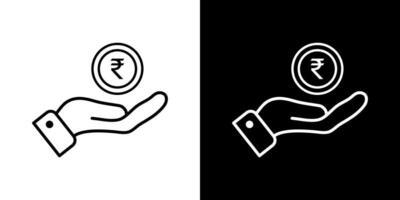 Open hand with Rupee coin line icon. Money and financial concepts. vector