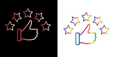 Customer review rating with 5 stars and thumb up feedback. Five star rating badge, review rating icon. vector