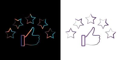 Customer review rating with 5 stars and thumb up feedback. Five star rating badge, review rating icon. vector