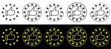 Star in circle icon, star in a round circular illustration with thumb up feedback. vector
