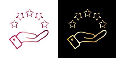 Customer review rating with 5 stars and thumb up feedback. Five star rating badge, review rating icon. vector