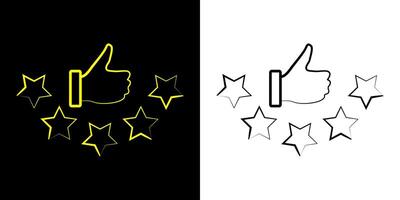 Customer review rating with 5 stars and thumb up feedback. Five star rating badge, review rating icon. vector