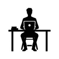 Businessman at Desk with Laptop Silhouette - Ideal for Business Websites, Presentation Templates, and Office-Related Graphic Design Projects vector
