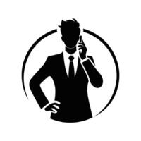 Executive Silhouette with Smartphone - High-Quality Business Call Art for Digital and Print Media vector