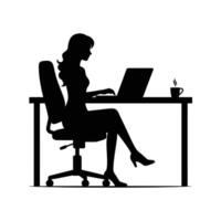 Businessman at Desk with Laptop Silhouette - Ideal for Business Websites, Presentation Templates, and Office-Related Graphic Design Projects vector