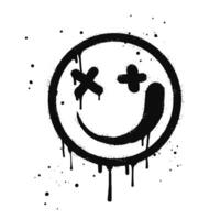 smiling face emoji character. Spray painted graffiti smile face in black over white. isolated on white background vector