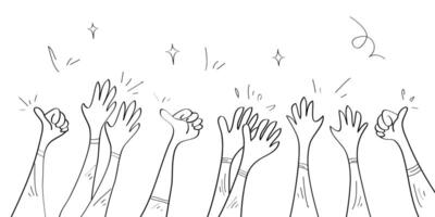 Hand drawn of hands clapping ovation. applause, thumbs up gesture on doodle style vector