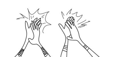 Doodle hands up. hands clapping ovation. applause gestures. congratulation business vector