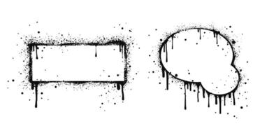 Spray painted frames for text circle and box in black over white. stencils border. isolated on white background vector