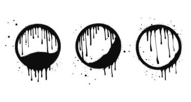 Spray painted frames for text circle and box in black over white. stencils border. isolated on white background vector