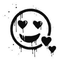 Smiling face emoticon character. Spray painted graffiti smile face with love in black over white. isolated on white background vector