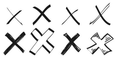 Hand drawn cross mark. doodle set of wrong sign or false mark vector