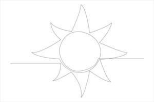 Continuous one line drawing sun art Summer sun contour line sign line art illustration vector