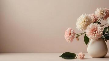 flowers and leaves creative frame on a background. Top view, flat lay. Floral composition and design photo