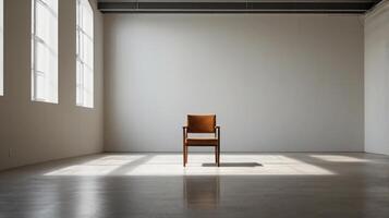 Mockup of a modern minimalist house with an accent chair on a wall background. Flat lay, copy space photo