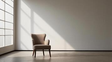 Mockup of a modern minimalist house with an accent chair on a wall background. Flat lay, copy space photo
