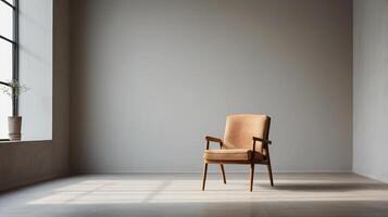 Mockup of a modern minimalist house with an accent chair on a wall background. Flat lay, copy space photo