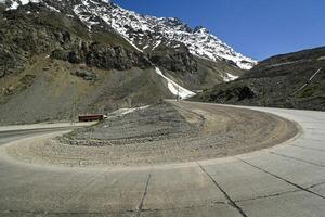 Los Caracoles desert highway, with many curves, in the Andes mountains photo