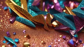 Festive twinkle glitters background, abstract sparkle backdrop. glittering sparks with glow effect photo