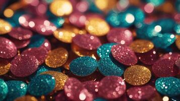 Festive twinkle glitters background, abstract sparkle backdrop. glittering sparks with glow effect photo