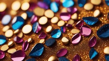 Festive twinkle glitters background, abstract sparkle backdrop. glittering sparks with glow effect photo