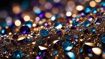 Festive twinkle glitters background, abstract sparkle backdrop. glittering sparks with glow effect photo