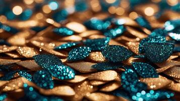 Festive twinkle glitters background, abstract sparkle backdrop. glittering sparks with glow effect photo