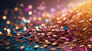 Festive twinkle glitters background, abstract sparkle backdrop. glittering sparks with glow effect photo